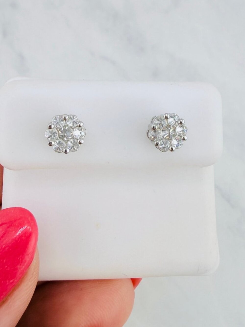 925 Sterling Silver Moissanite Stud Earrings White Moissanite Screwback Cluster